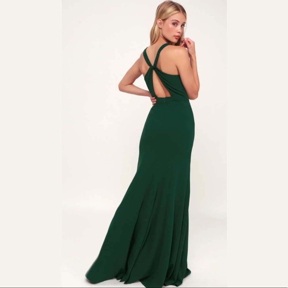 LULUS ALWAYS BE IN LOVE FOREST GREEN TWIST DRESS